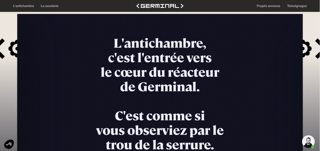 Capture d'écran du site internet de Germinal qui provoque l'intérêt du visiteur.