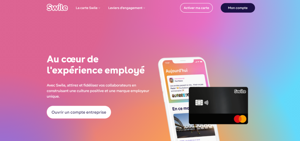 Page d'accueil du site Swile qui présente une interface colorée et attractive.