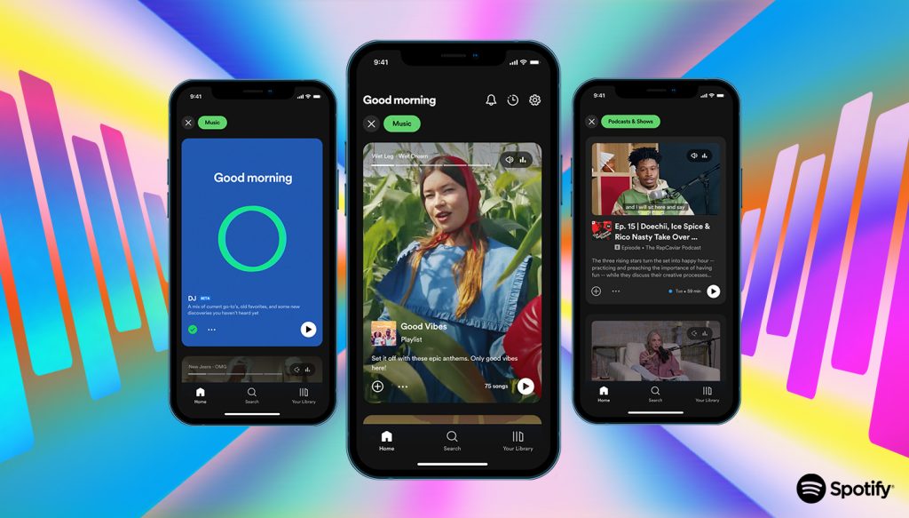 Aperçu de la nouvelle page d'accueil de Spotify déployée en 2023 et inspirée de TikTok