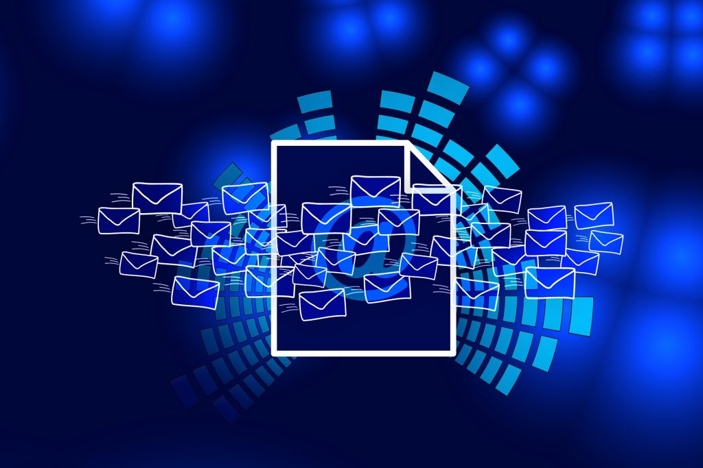 Illustration montrant de nombreuses enveloppes de couleur bleutées symbolisant l'envoi d'emails