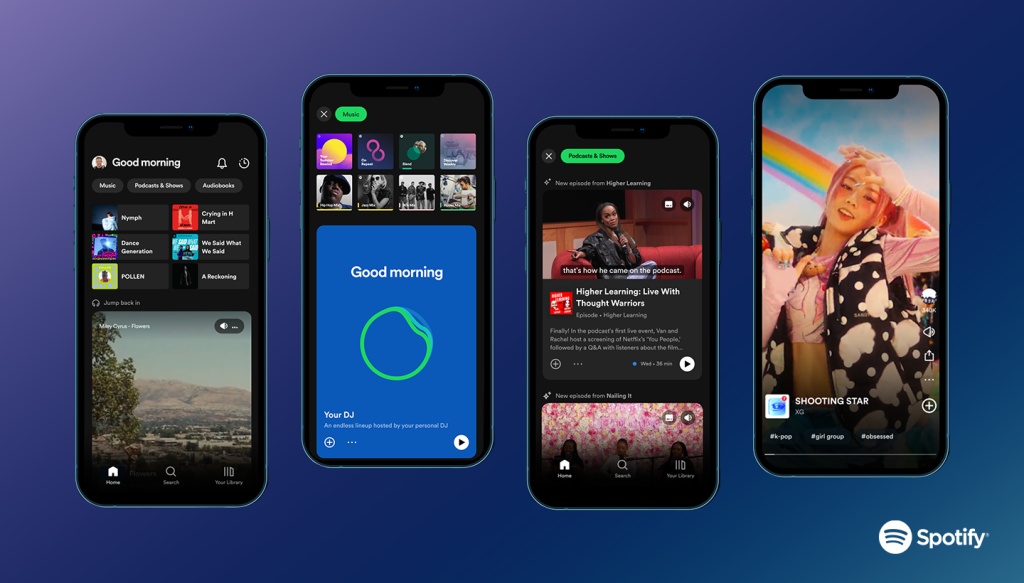 Un aperçu de la nouvelle page d'accueil de Spotify, inspirée de TikTok qui est déployée en 2023