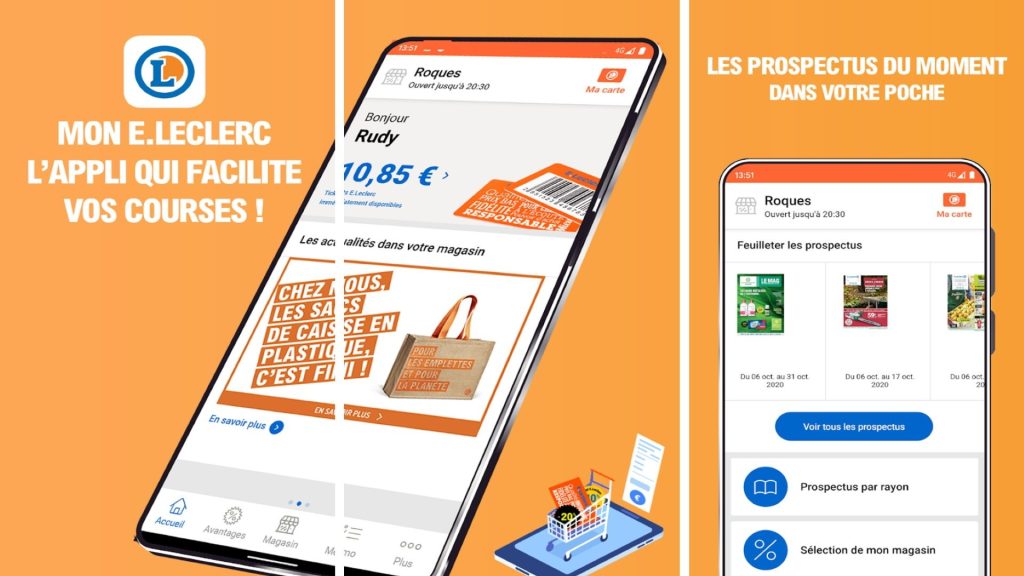 Capture d'écran de ce qu'on peut trouver dans l'appli mobile e. Leclerc