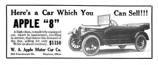 Publicité pour la voiture Apple "8" datant de 1916